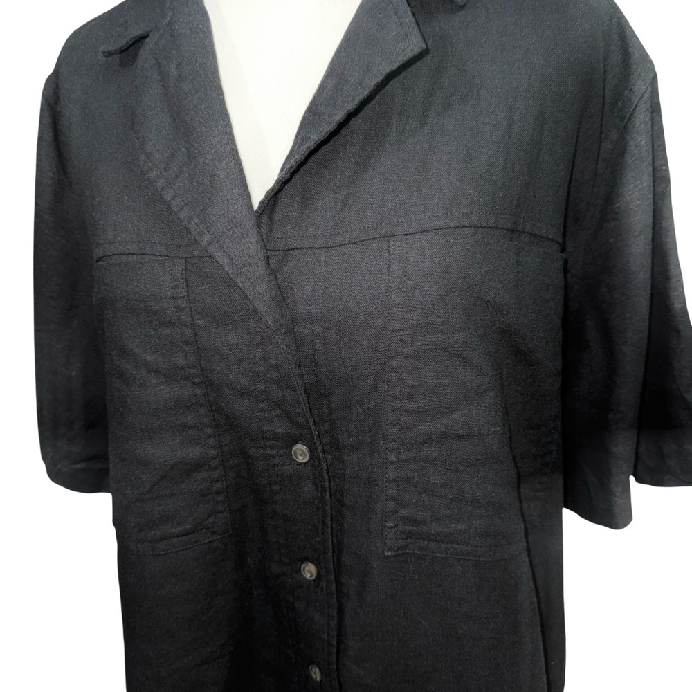 Universal Thread Women's L Large Cropped Button Down Top Linen Blend Black - Picture 2 of 6